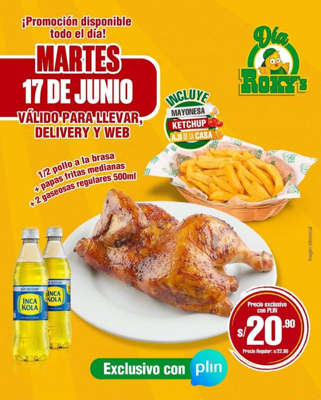 1/2 Pollo a la brasa + Papas fritas medianas + 2 Gaseosas reg 500 ml