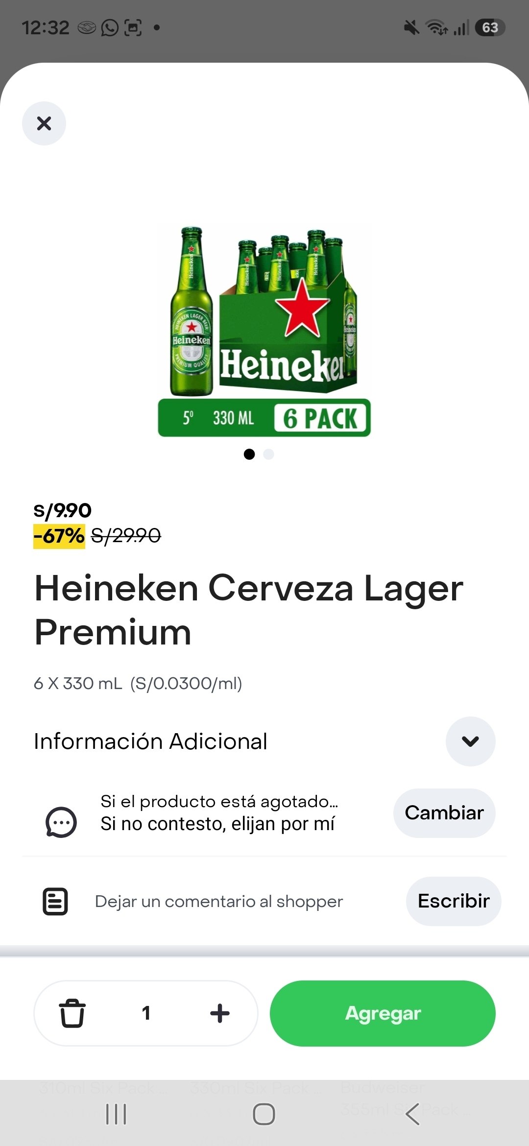 Heineken Cerveza Lager Premium 6 Pack 330ml
