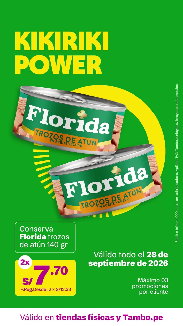 Tarjeta de Tambo: Conserva Florida trozos de atún 140 g, 2x S/ 7.70