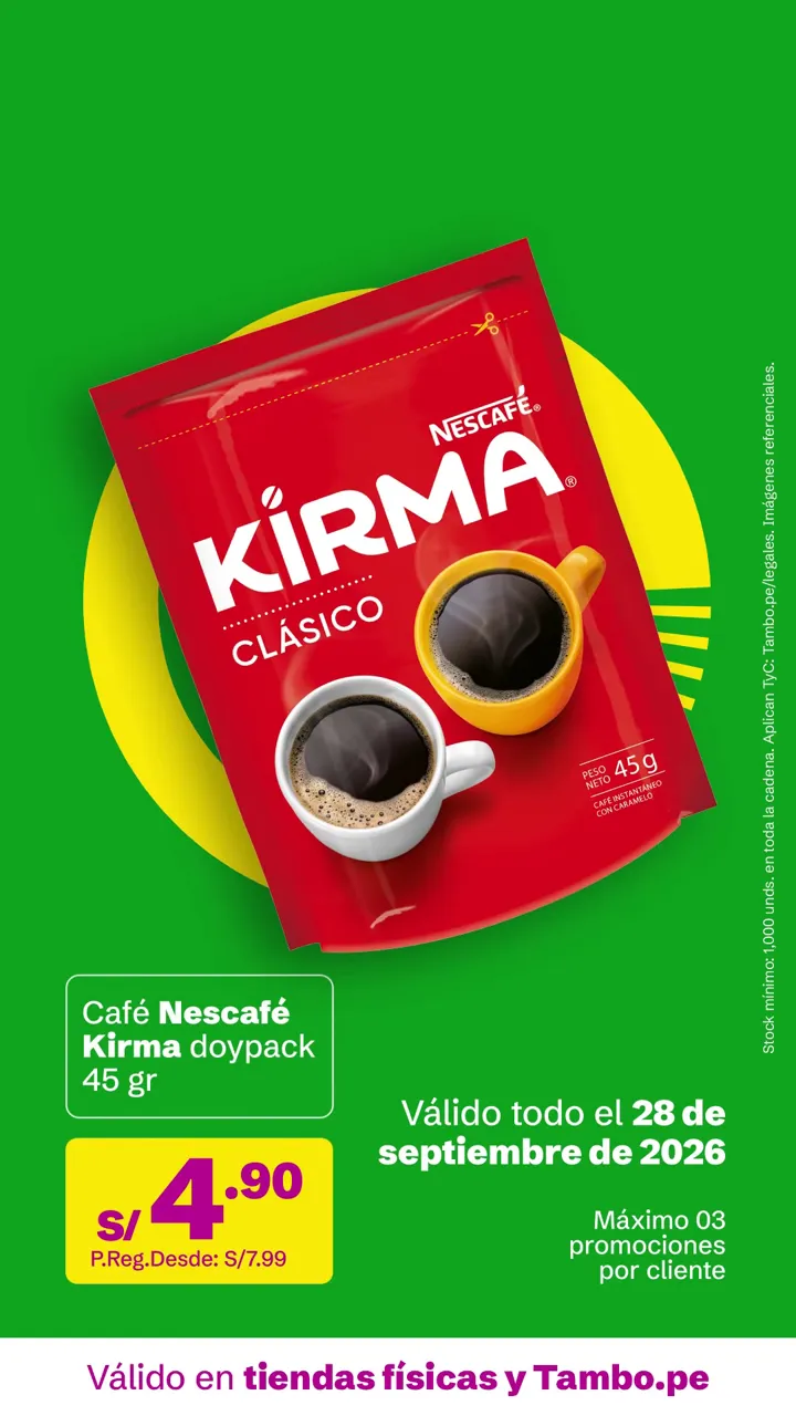 Tarjeta de Tambo: Café Nescafé Kirma doypack 45 g, S/ 4.90