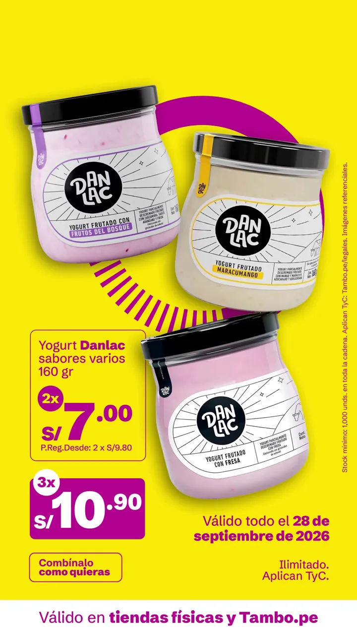 Tarjeta de Tambo: Yogurt Danlac sabores varios 160 g, 2x S/ 7.00