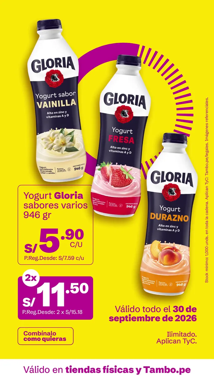 Tarjeta de Tambo: Yogurt Gloria sabores varios 946 g, S/ 5.90