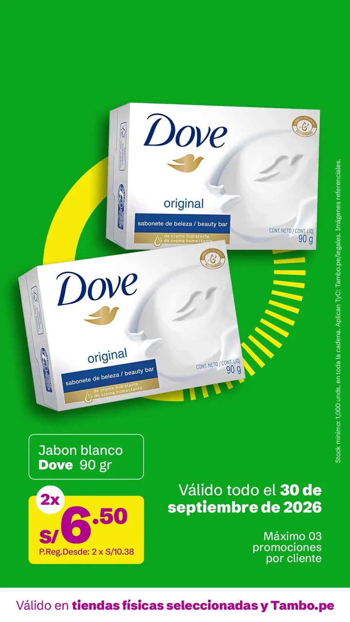 Tarjeta de Tambo: Jabón blanco Dove 90 g, 2x S/ 6.50