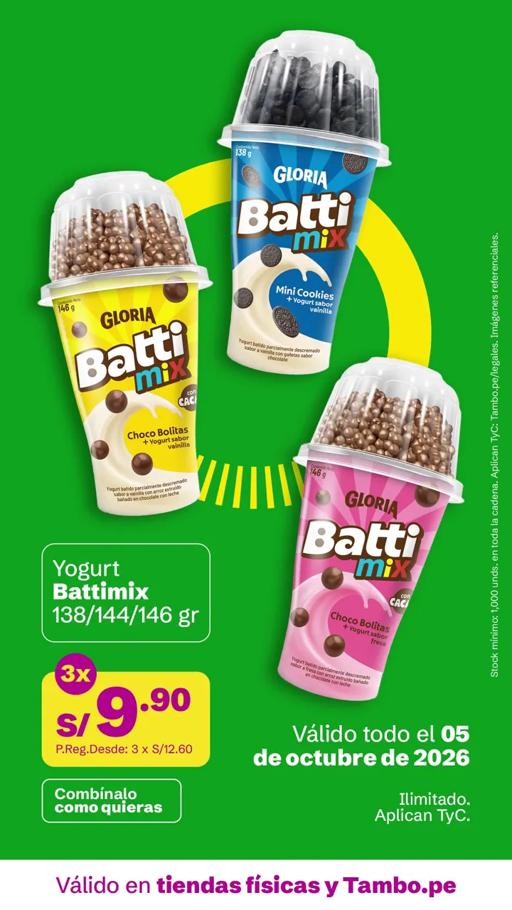 Tarjeta de Tambo: Yogurt Battimix 138/144/146 g, 3x S/ 9.90