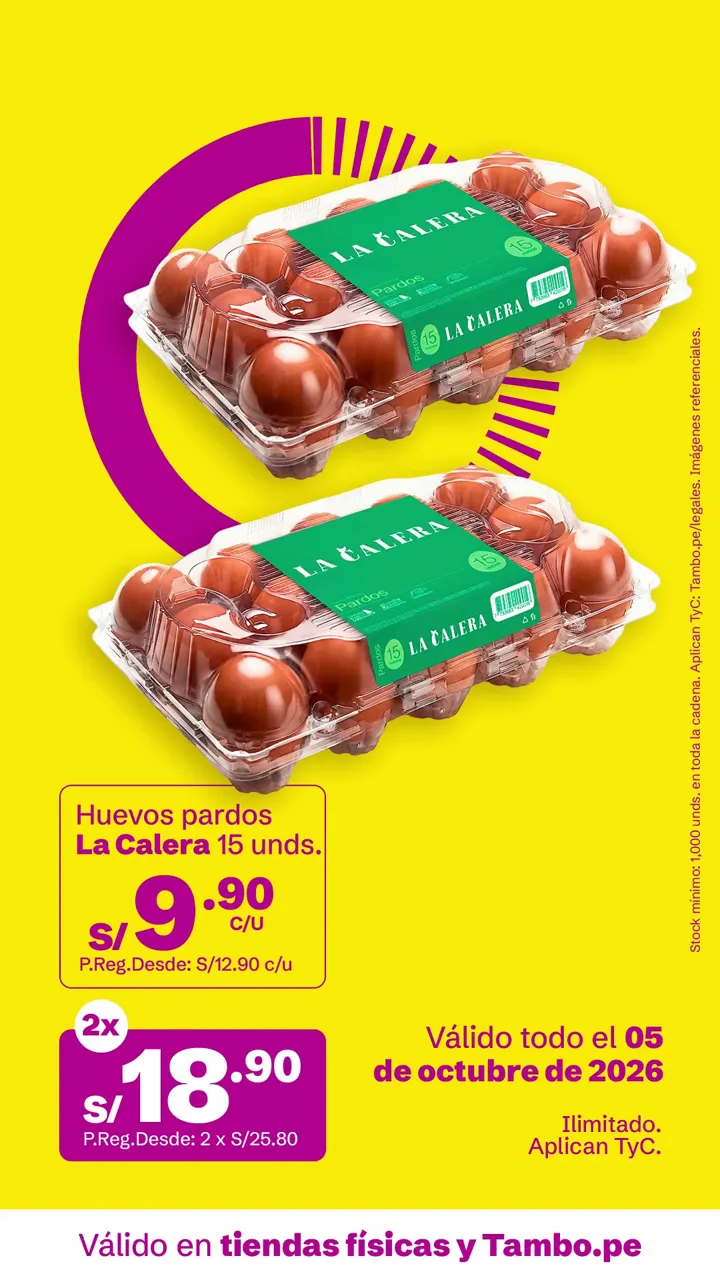 Tarjeta de Tambo: Huevos pardos La Calera 15 unds., S/ 9.90