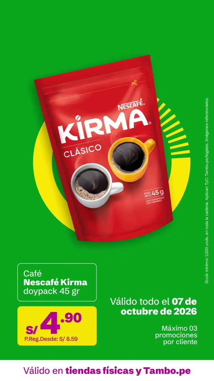 Tarjeta de Tambo: Café Nescafé Kirma doypack 45 g, S/ 4.90