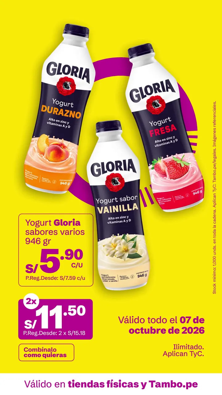 Tarjeta de Tambo: Yogurt Gloria sabores varios 946 g, S/ 5.90