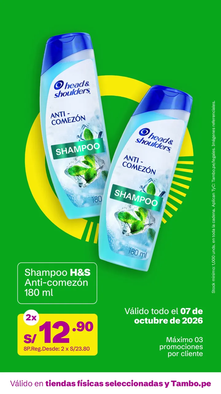 Tarjeta de Tambo: Shampoo H&S Anti-comezón 180 ml, 2x S/ 12.90