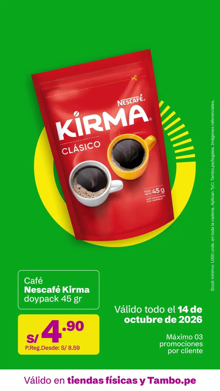Tarjeta de Tambo: Café Nescafé Kirma doypack 45 g, S/ 4.90