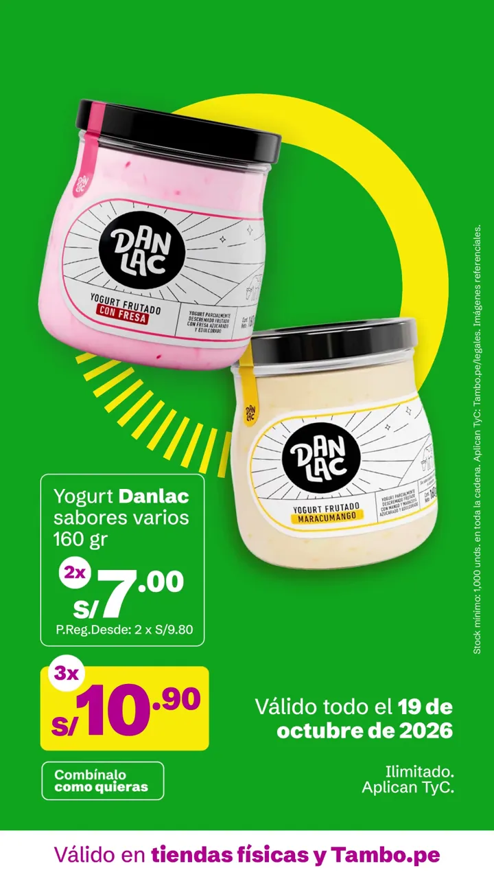 Tarjeta de Tambo: Yogurt Danlac sabores varios 160 g, 2x S/ 7.00