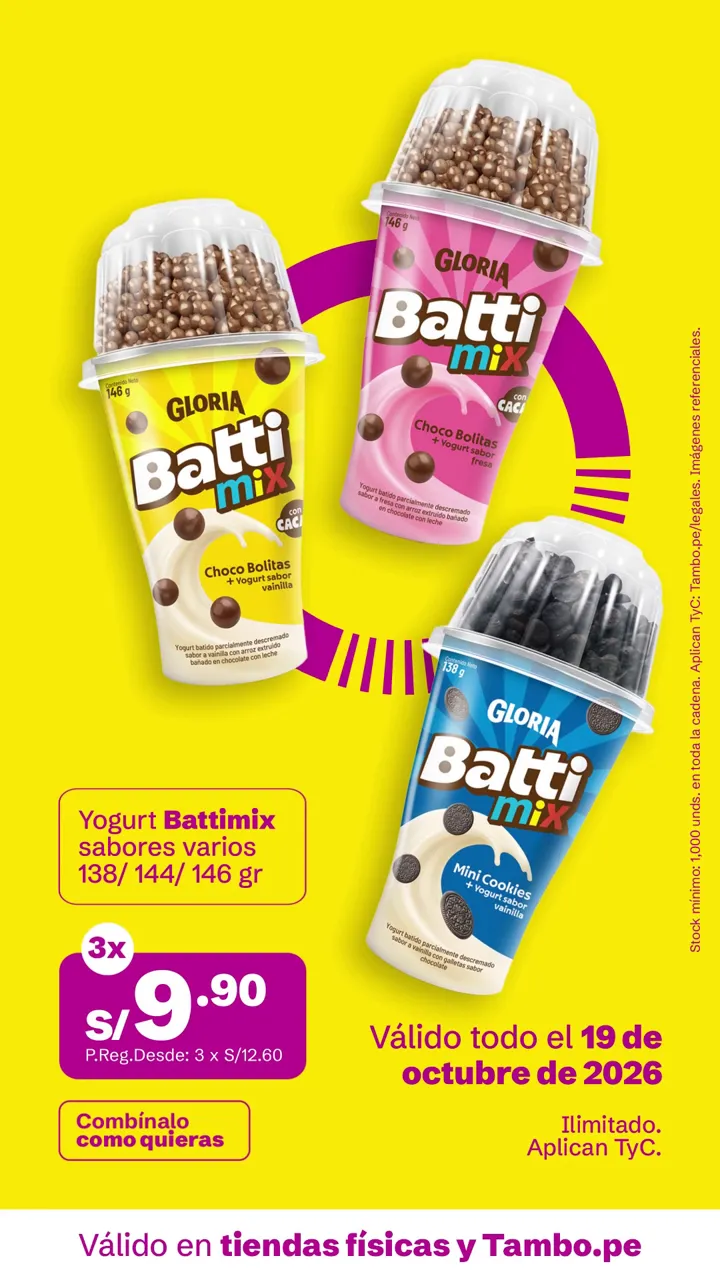 Tarjeta de Tambo: Yogurt Battimix sabores varios 138/ 144/ 146 g, 3x S/ 9.90