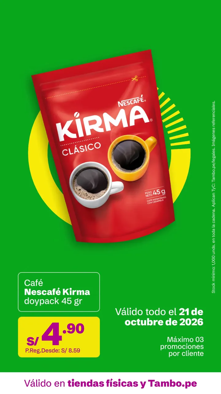 Tarjeta de Tambo: Café Nescafé Kirma doypack 45 g, S/ 4.90