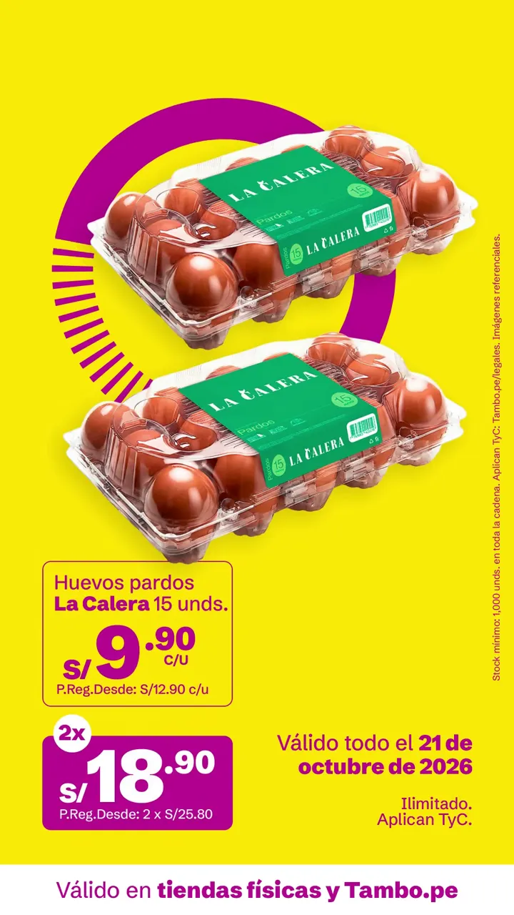 Tarjeta de Tambo: Huevos pardos La Calera 15 unds., S/ 9.90